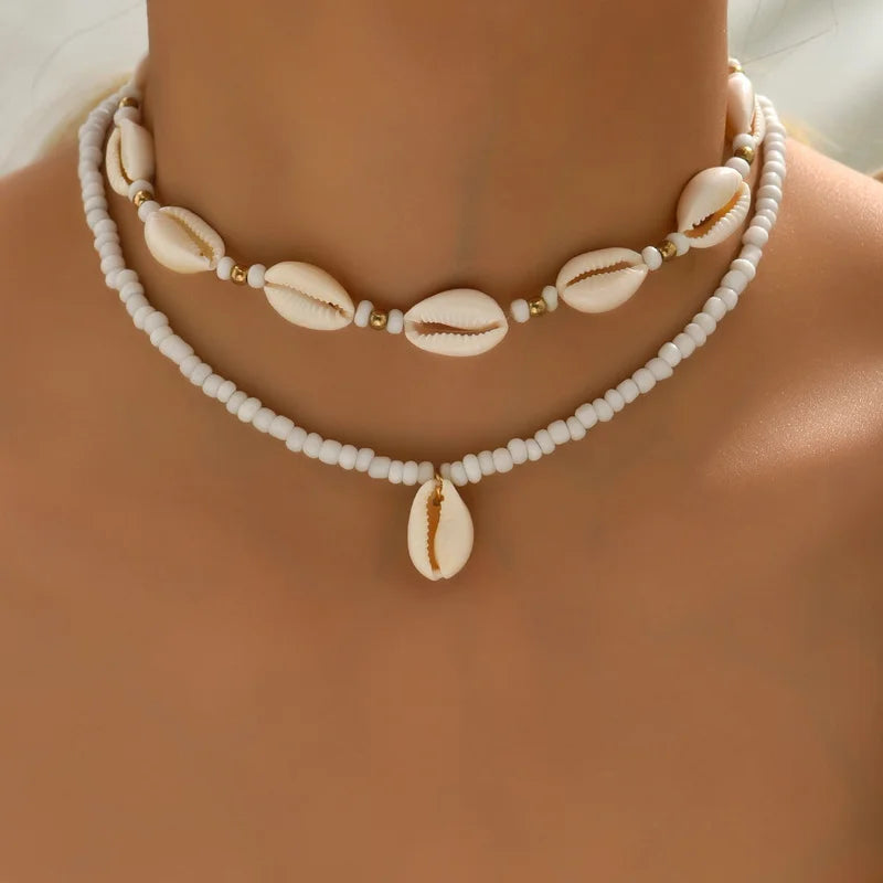Doppelschicht Strand Muschel Halsband Halsketten Böhmische Natürliche Shell Kurzen Kragen Für Frauen Seil Kette Halsband Zubehör