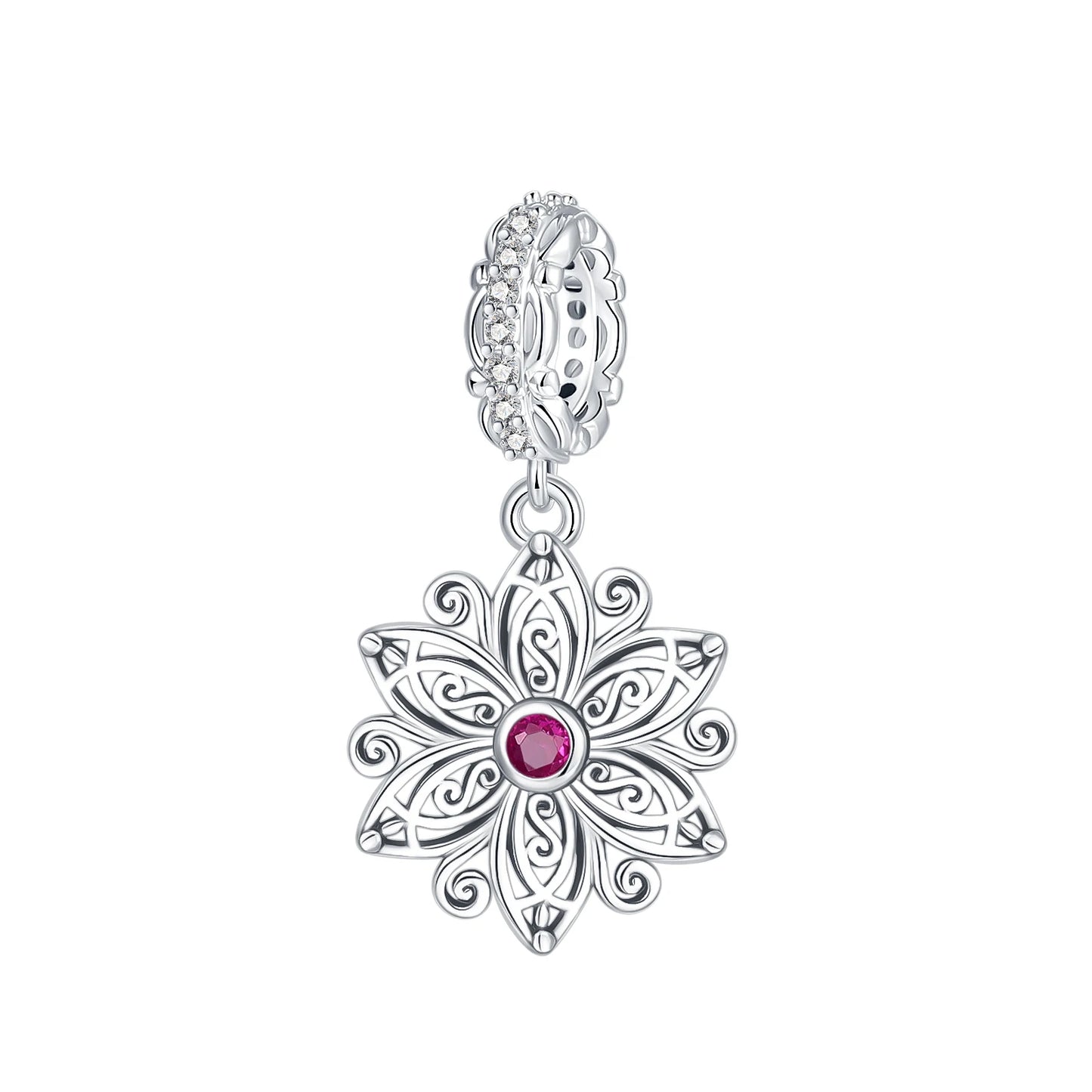 Lotusblüten-Anhänger aus 925er-Sterlingsilber, hypoallergen, Charm-Perle, rosa Zirkon, eingelegt, passend für Armbänder, Schmuck, Geschenk für Frauen
