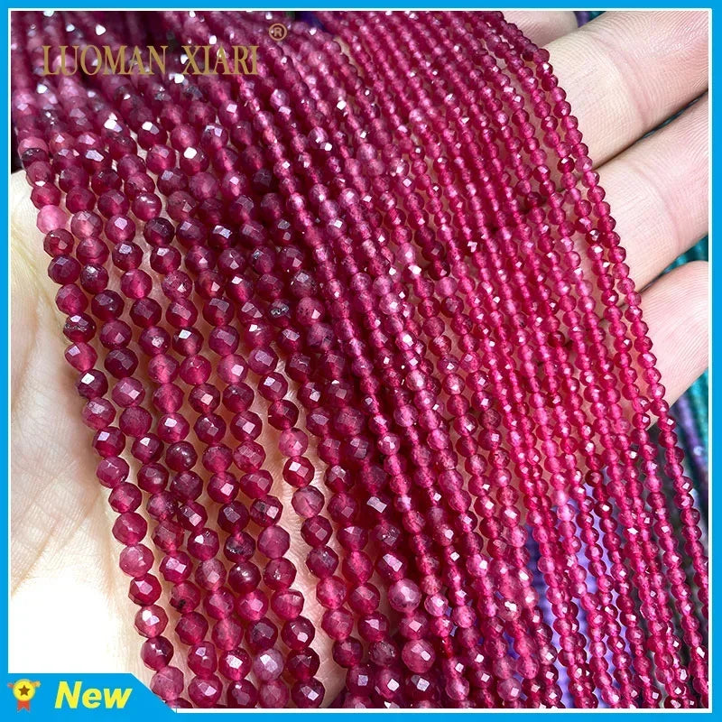 Natürliche Stein Perlen Facettierte Rubin Rot Chalcedon Runde Lose Spacer Perlen Für Schmuck Machen DIY Armband Halskette 2MM 3MM 4MM