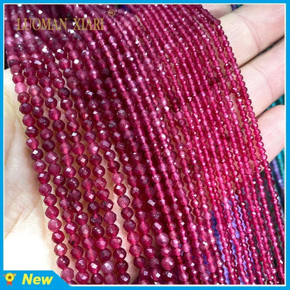 Natürliche Stein Perlen Facettierte Rubin Rot Chalcedon Runde Lose Spacer Perlen Für Schmuck Machen DIY Armband Halskette 2MM 3MM 4MM