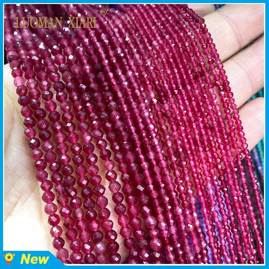 Natürliche Stein Perlen Facettierte Rubin Rot Chalcedon Runde Lose Spacer Perlen Für Schmuck Machen DIY Armband Halskette 2MM 3MM 4MM