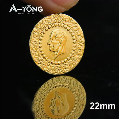10 Stück vergoldete Münzen Anhänger 21 Karat Gold Farbe Türkische Lira Anpassen Halskette Armband Teile Dubai Islamischer Vintage-Schmuck