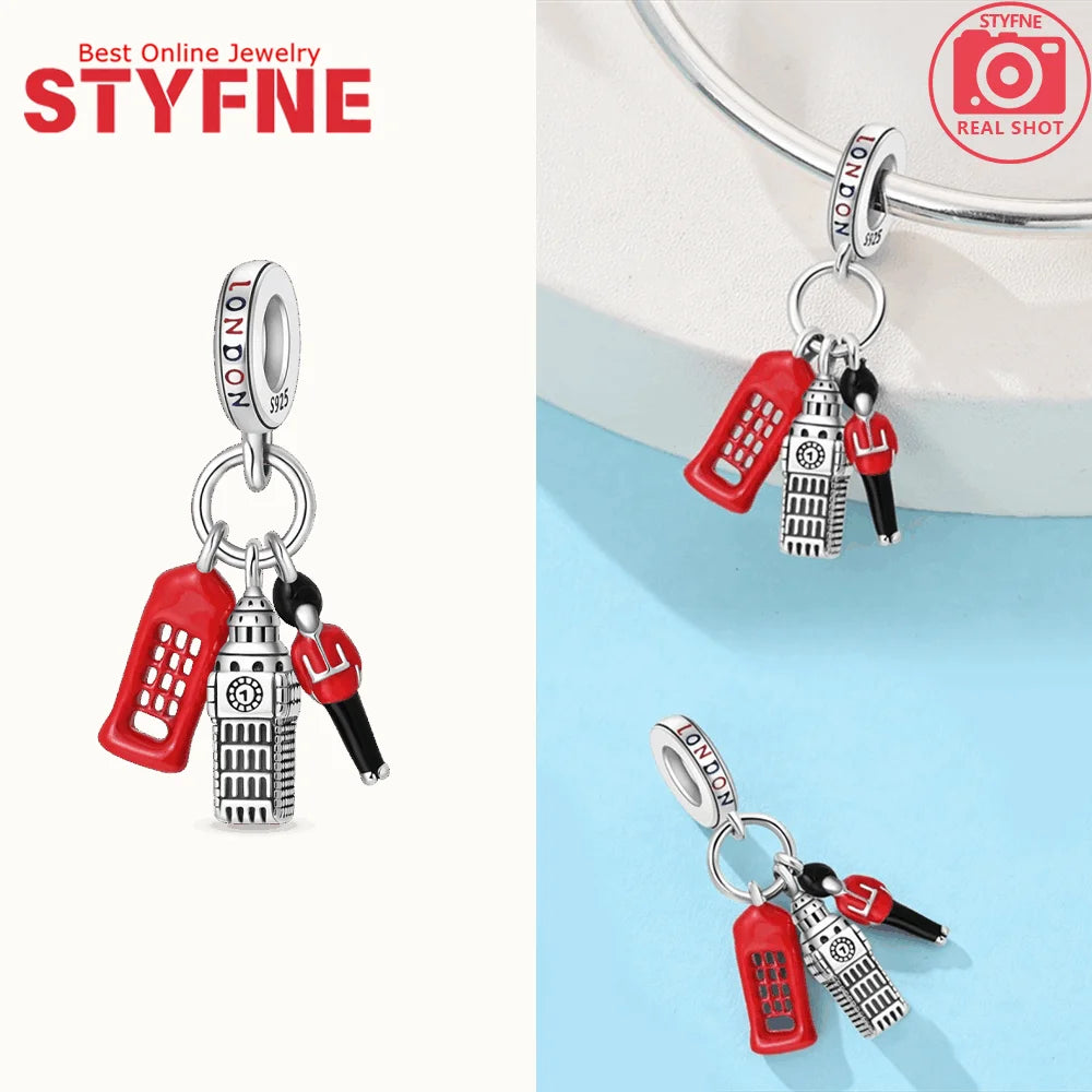 Neue Charms aus 925er Silber, griechischer Tempel, Pariser Turm, London, Big Ben, Perlenanhänger, passend für Original-Armbänder, DIY, kultureller edler Schmuck, Geschenk