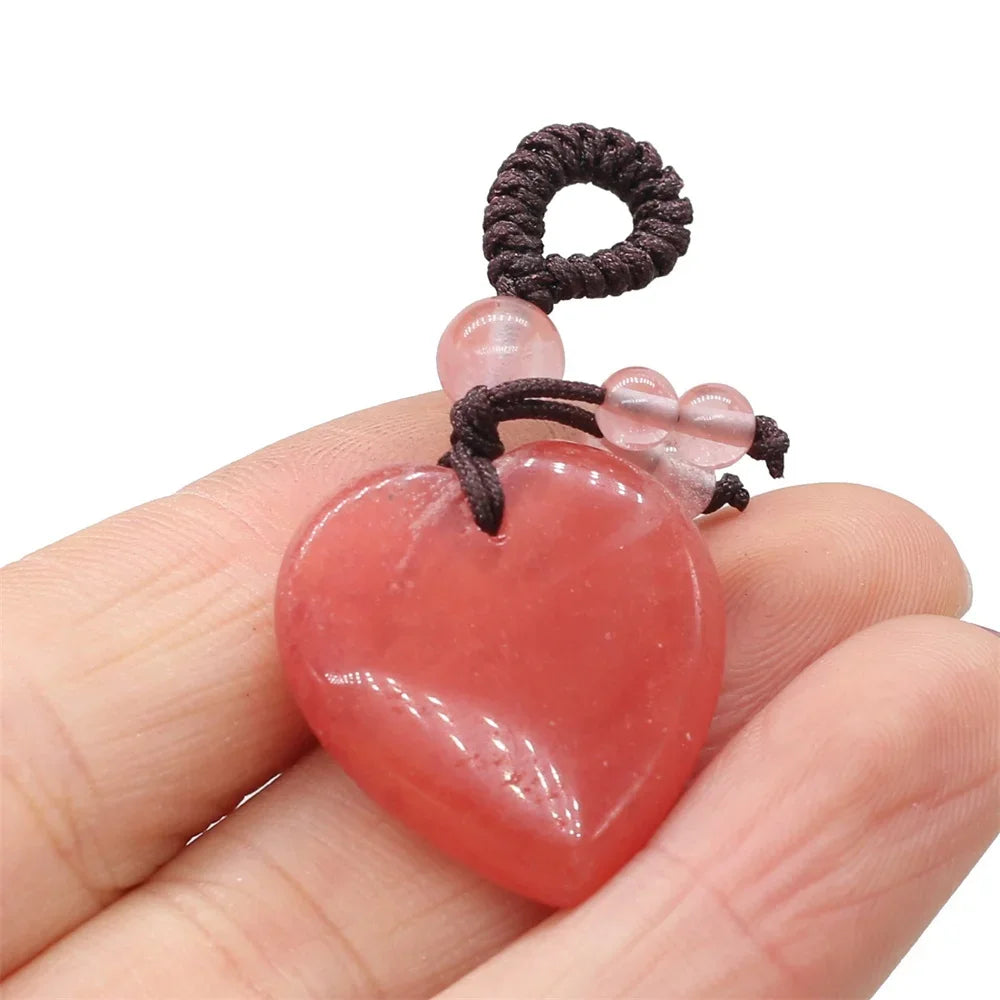 Natürliche Stein Keychain Charms Herz Rot Achate Amethysten Opal Anhänger für Schmuck Machen Halskette Keychain Geschenk