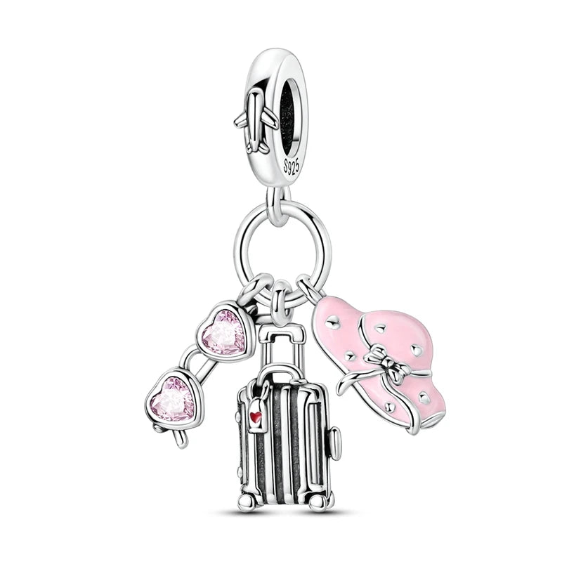 Gemütlicher Charm aus 925er-Sterlingsilber für Strandausflüge, hawaiianischer Bikini, Surfen, Kokosnussbaum, passend für DIY-Armbänder, Halsketten, Reisesouvenirs