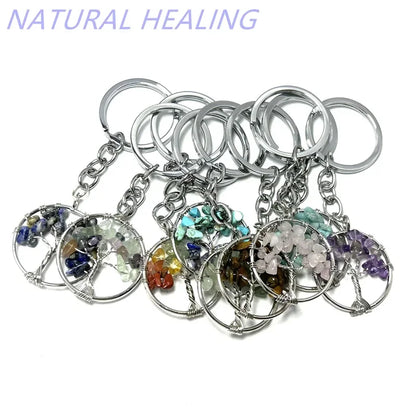 10 stücke Frauen natürlichen Chip Quarz Stein Perle 30mm Herz runden Baum des Lebens Schlüssel anhänger Lanyard Großhandel Schlüssel ringe