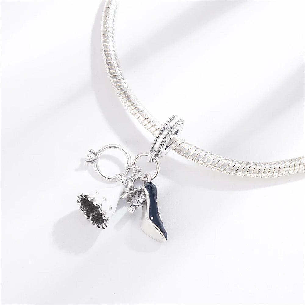 Funkelnde Edelsteinperlen aus 925er-Sterlingsilber mit eingelegten Edelsteinen und baumelnder Charm mit unendlichem Knoten, passend für Schlangenarmband, Boutique-Halskette, schönes Geschenk
