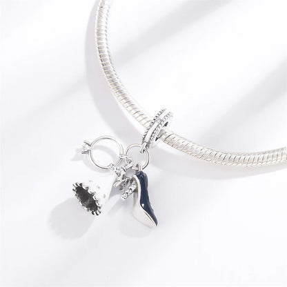 Funkelnde Edelsteinperlen aus 925er-Sterlingsilber mit eingelegten Edelsteinen und baumelnder Charm mit unendlichem Knoten, passend für Schlangenarmband, Boutique-Halskette, schönes Geschenk