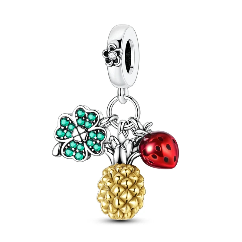 Glücksbringer aus 925er-Sterlingsilber mit vierblättrigem Kleeblatt, Hufeisenkrabbe, Marienkäfer-Zahlen-Charm, passend für DIY-Armbänder, Halsketten, Gesundheit, Glücksgeschenke