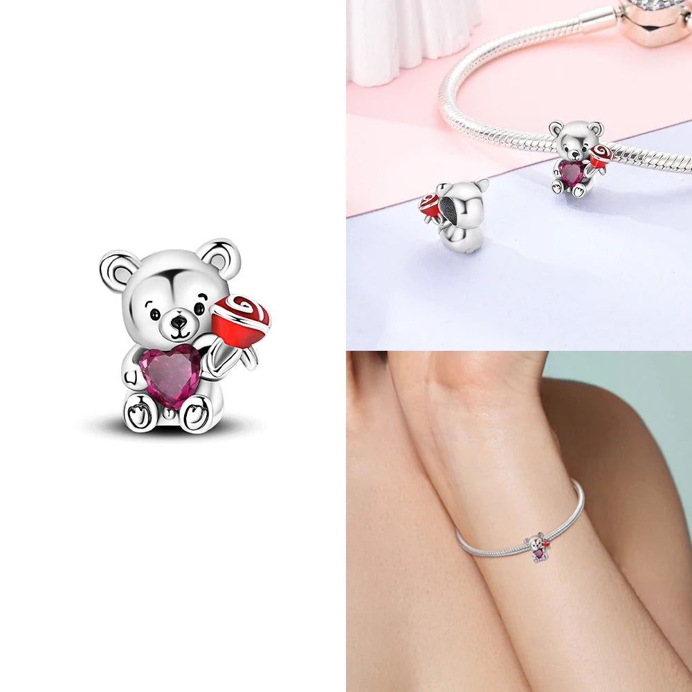 Neue Charms-Perle aus 925er-Sterlingsilber, rosa Schmetterling, leuchtende Glühwürmchen, baumelnd, passend für Armreifen, Halskette, DIY-Schmuck, Frauen-Geschenk