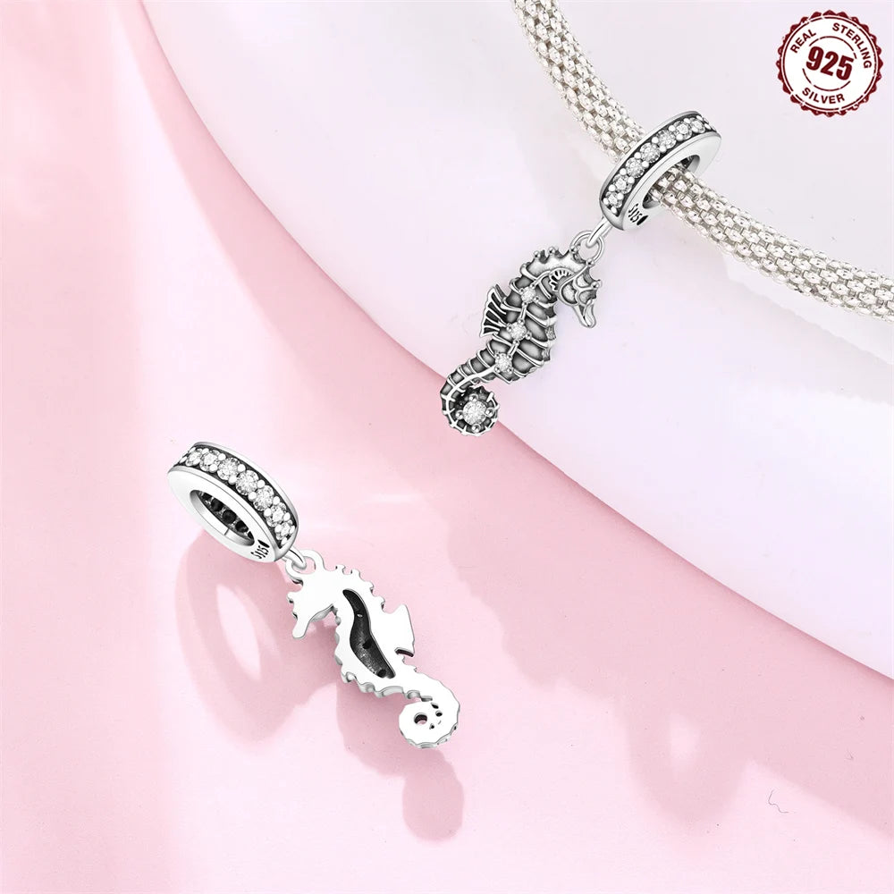 Charm-Anhänger aus 925er Silber, Ozean-Serie, Meerjungfrau, Schildkröte, Delfin, Ruder, Perlen, Anhänger, passend für Armbänder, Zubehör, Perlenschmuck, schönes Geschenk