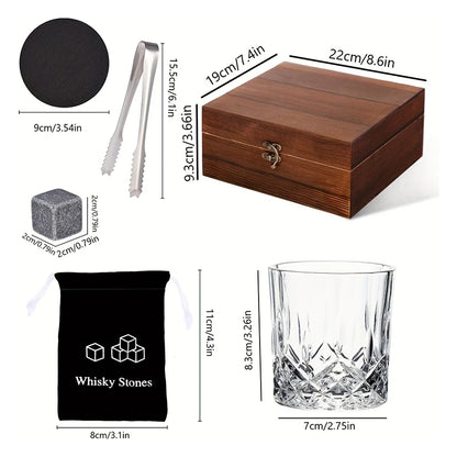 Geschenkset mit Whiskey-Steinen, 8 Whiskey-Steine, 2 Gläser, Eiszange, wiederverwendbare Whiskey-Steine, Geschenk für Männer, Vatertagsgeschenk, Bar-Party-Set
