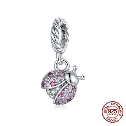 WOSTU 925 Sterling Silber Tier Cat Charm Anhänger Herz Familie Marienkäfer Bee Perlen Fit Original Armband DIY Schmuck Für Frauen