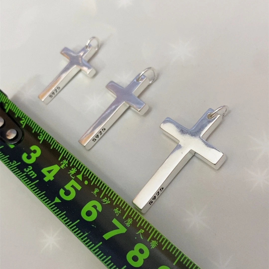 100 % massiver S925-Sterlingsilber-Kreuz-Anhänger für Männer und Frauen, glatt, hochglanzpoliert, schlichtes Design, Jesus Christus, Schmuck, Geschenk