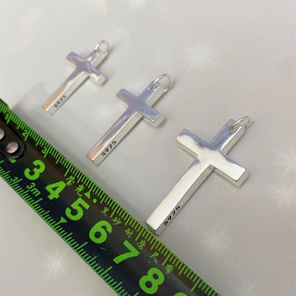 100 % massiver S925-Sterlingsilber-Kreuz-Anhänger für Männer und Frauen, glatt, hochglanzpoliert, schlichtes Design, Jesus Christus, Schmuck, Geschenk