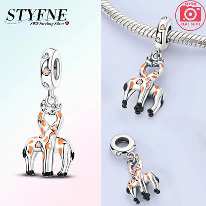 Exquisite Charms aus 925er Silber, Sika-Hirsch, Elch, Leopard, Löwe, Affe, Perlen, passend für Original-Charm-Armbänder, Mode-Anhänger, Geschenk