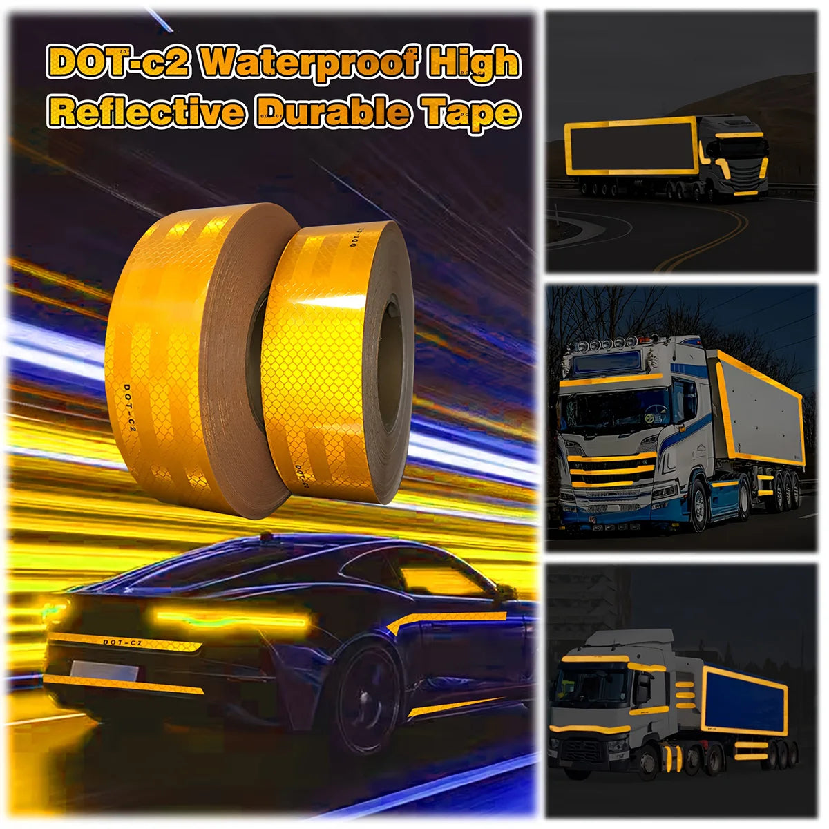Gelbes reflektierendes Auto-Klebeband DOT-C2, auffälliger Sicherheitsaufkleber für Sicherheits-LKW, Motorrad, Fahrradanhänger