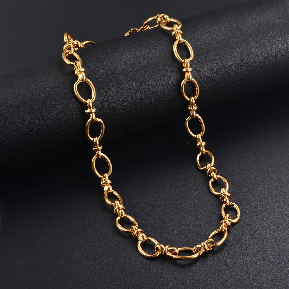 1 Stück Damen Herren Edelstahl handgefertigt ovale Kette Halskette Armband hochwertige große Kette Halskette Punk schwerer Schmuck