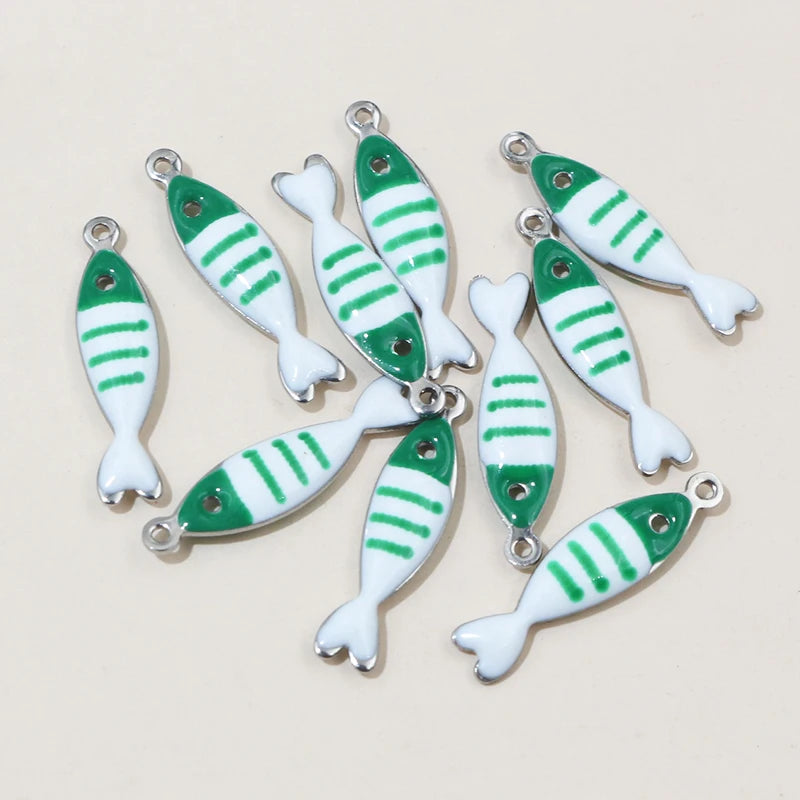 20 Stück 18x5mm Emaille gestreifte Fisch Charms Anhänger Edelstahl DIY Schmuckherstellung Zubehör für Ohrringe Halskette Schlüsselanhänger