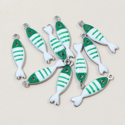 20 Stück 18x5mm Emaille gestreifte Fisch Charms Anhänger Edelstahl DIY Schmuckherstellung Zubehör für Ohrringe Halskette Schlüsselanhänger