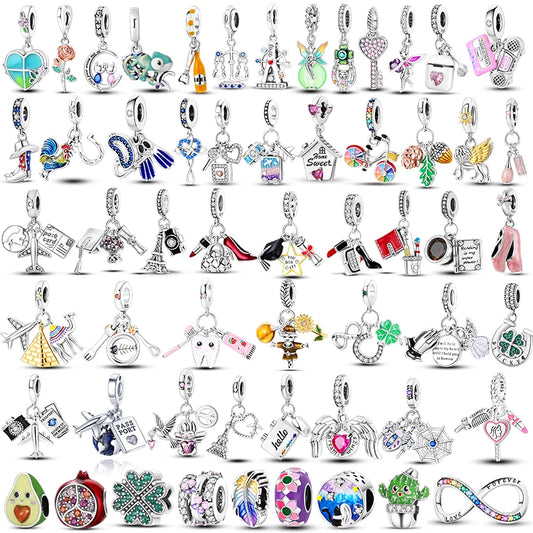 Flugzeug-Charm, 925er Silber, Original-Zirkon, Kleeblatt, Avocado, Charms, Perle, passend für Armbänder, DIY-Schmuck für Frauen, Hochzeitstag, Geschenk