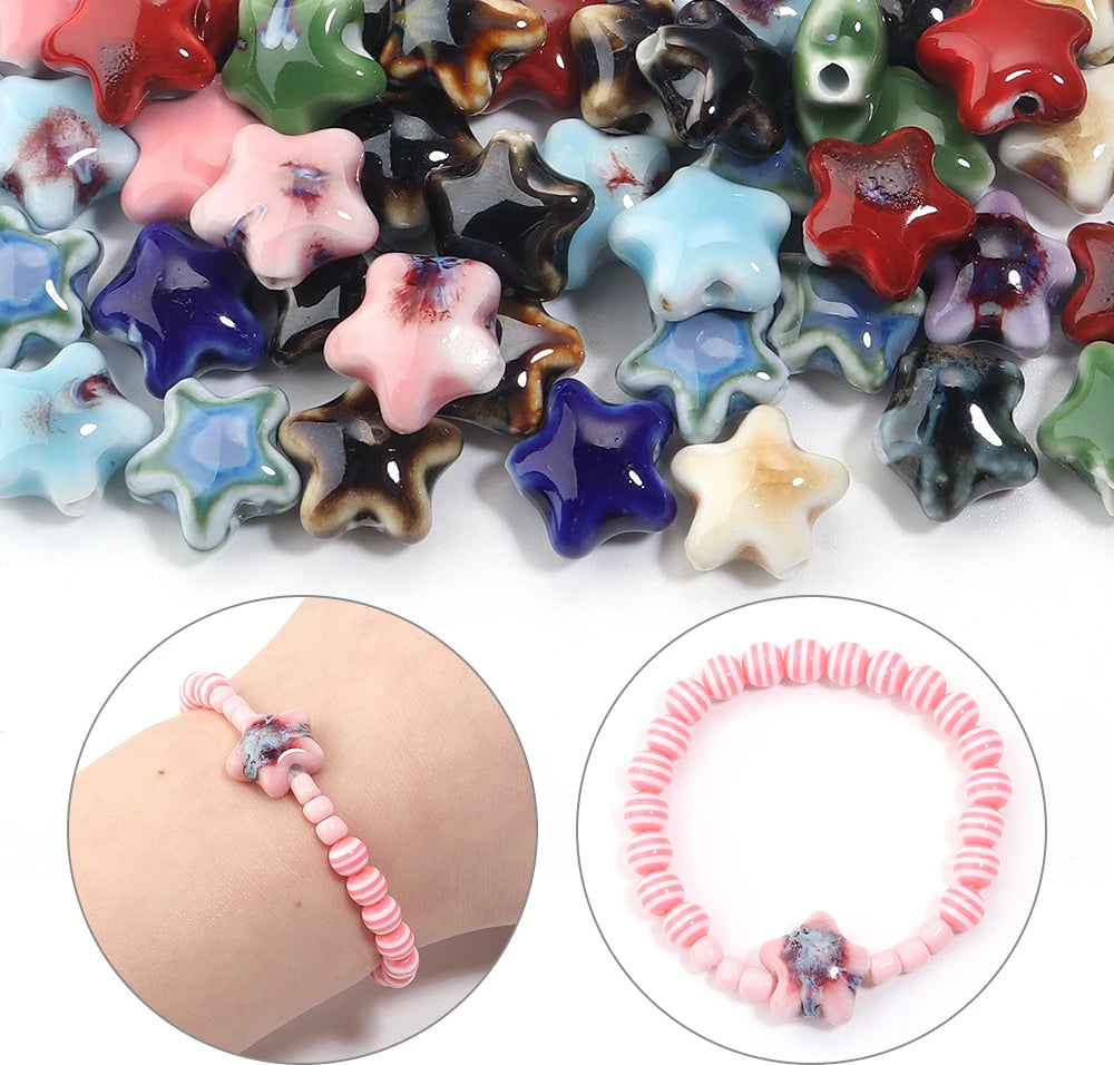 5 teile/los Keramik Stern Perlen Bunte 15x13,5mm Porzellan Lose Spacer Perlen Für DIY Schmuck Machen Armband halskette Zubehör