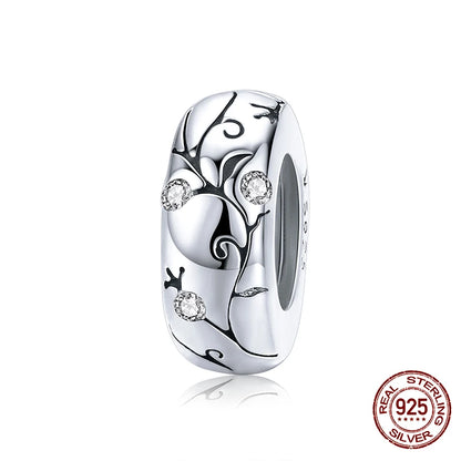 WOSTU Echt 925 Sterling Silber Herz Perlen Blume Retro Muster Charms Anhänger Fit Original DIY Armband Halskette Silber Schmuck