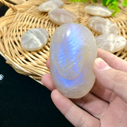 Zufälliger 1 x Mond- und Sonnen-Mondstein, polierter Palmenstein, Steinsammlungen, ausgezeichnete Geschenke, Geschenk für Freunde, DIY-Deko, Raumdeko