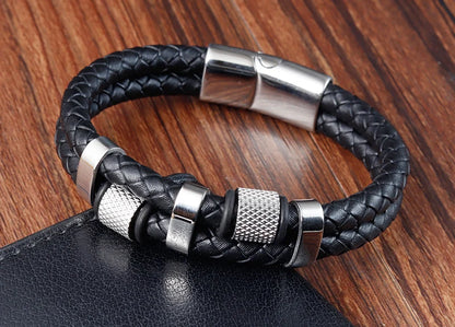 Charm Braid Rope Bracelet For Men Stainless Steel Magnetic Buckle Genuine Leather Bracelets &amp; Bangles Male Female Jewelry
