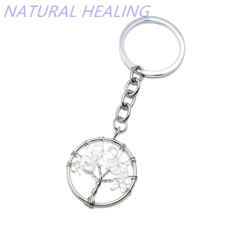 10 stücke Frauen natürlichen Chip Quarz Stein Perle 30mm Herz runden Baum des Lebens Schlüssel anhänger Lanyard Großhandel Schlüssel ringe
