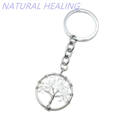 10 stücke Frauen natürlichen Chip Quarz Stein Perle 30mm Herz runden Baum des Lebens Schlüssel anhänger Lanyard Großhandel Schlüssel ringe