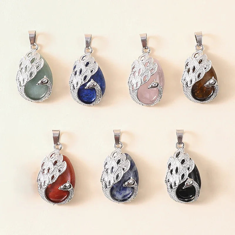 Wassertropfen Naturstein Anhänger Pfau Halskette Quarz Kristall Opal Tigerauge Halskette Anhänger für Frauen Männer Schmuck Geschenk