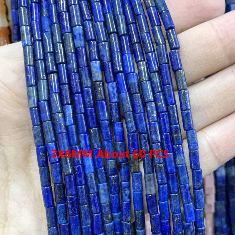 Natürliche Lapislazuli Runde Rohr Facettierte Lose Spacer Stein Perlen Für Schmuck Machen DIY Handgemachte Armbänder Halskette Zubehör