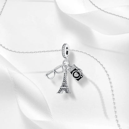 Kreativer Doppel-Charm aus 925er-Sterlingsilber, Eiffelturm, goldenes Herz, passend für DLY-Armbänder, Halsketten, Damen-Dating-Schmuck-Accessoires