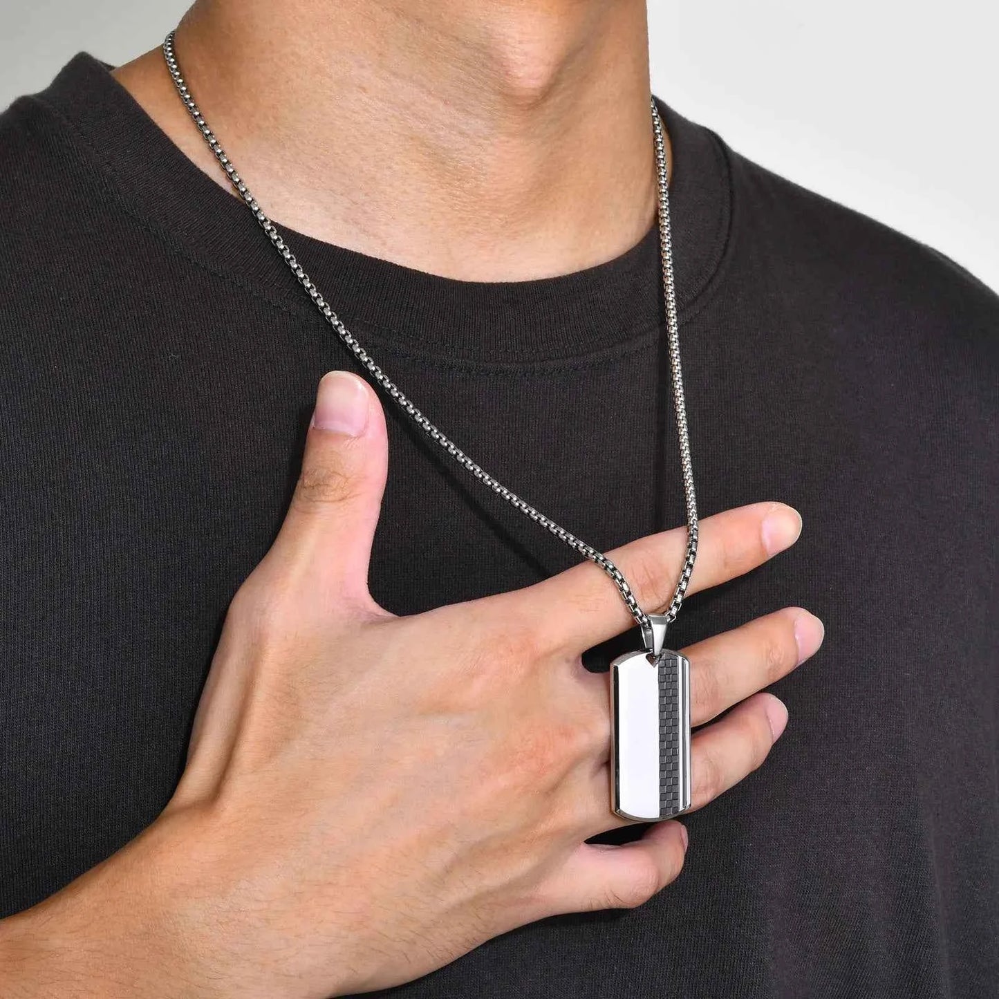 Vnox Herren-Halskette mit Erkennungsmarken-Anhänger aus Edelstahl, geometrische Hundemarken-Halsketten, Geschenk für Ihn, Schmuck