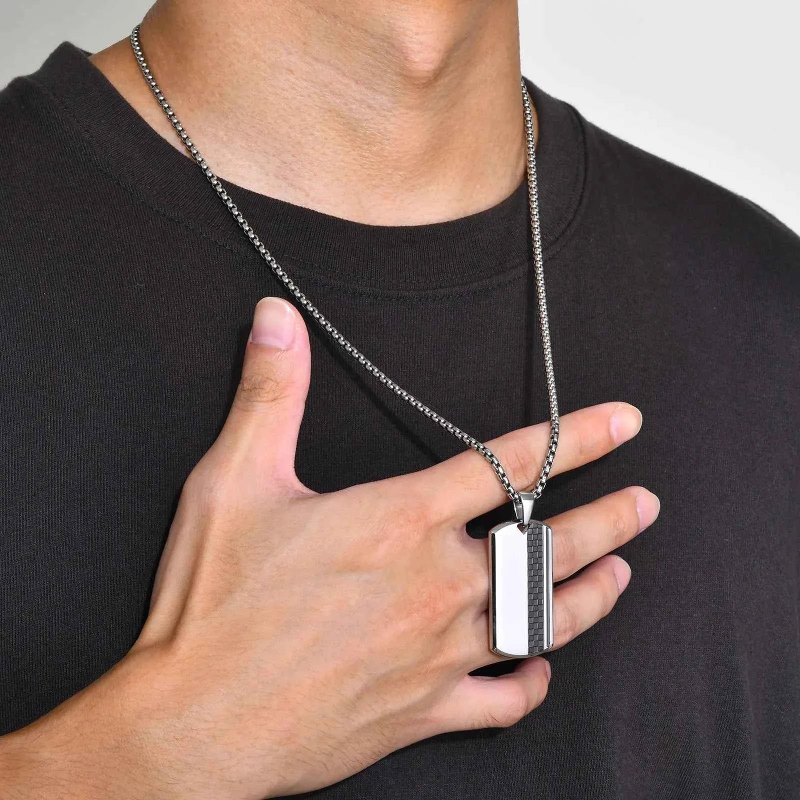 Vnox Herren-Halskette mit Erkennungsmarken-Anhänger aus Edelstahl, geometrische Hundemarken-Halsketten, Geschenk für Ihn, Schmuck