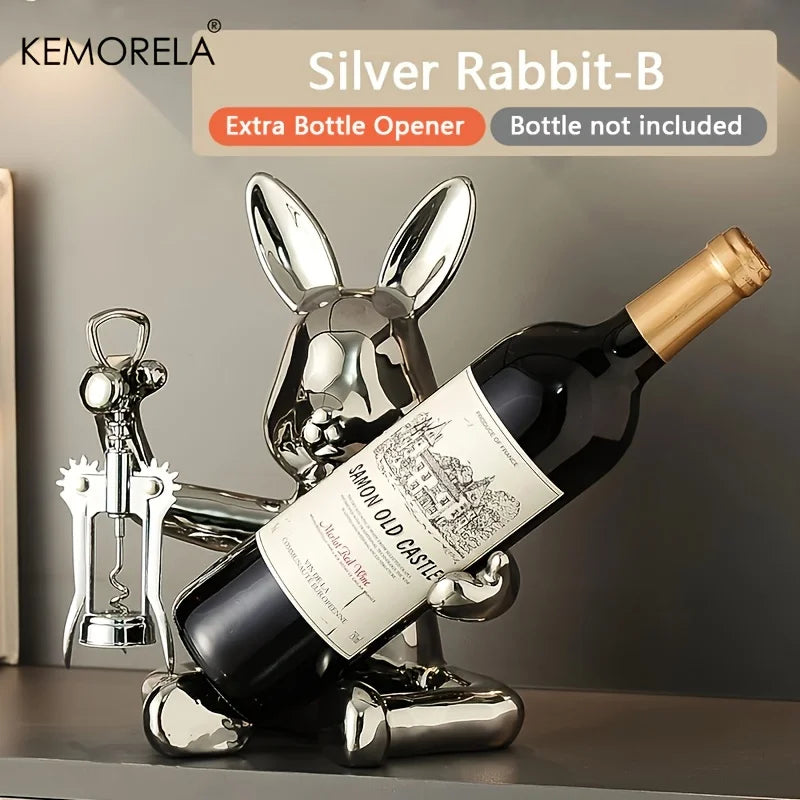KEMORELA Hasen-Weinregal-Halter, 1 Stück, Champagner-Präsentationsständer, dekoratives Schreibtisch-Ornament für Zuhause, Weinschrank, Bar, Weinkeller