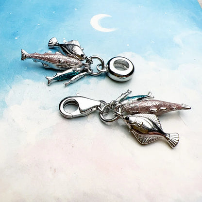 Charm-Anhänger mit Fischen, Frühling, für Herren und Damen, trendig, 925er Sterlingsilber, Schmuck, Accessoires, Glücksgeschenk
