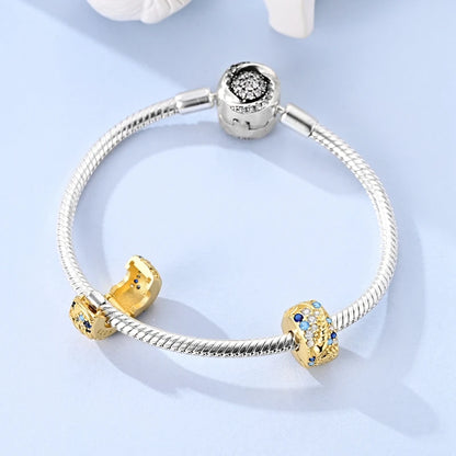 Gold-Serie, DIY-Charms, Original-Charms aus 925er-Sterlingsilber mit eingelegtem Zirkonium, Sonnen- und Leoparden-Anhänger, passend für Armbänder, Schmuck, Geschenkmarkierung