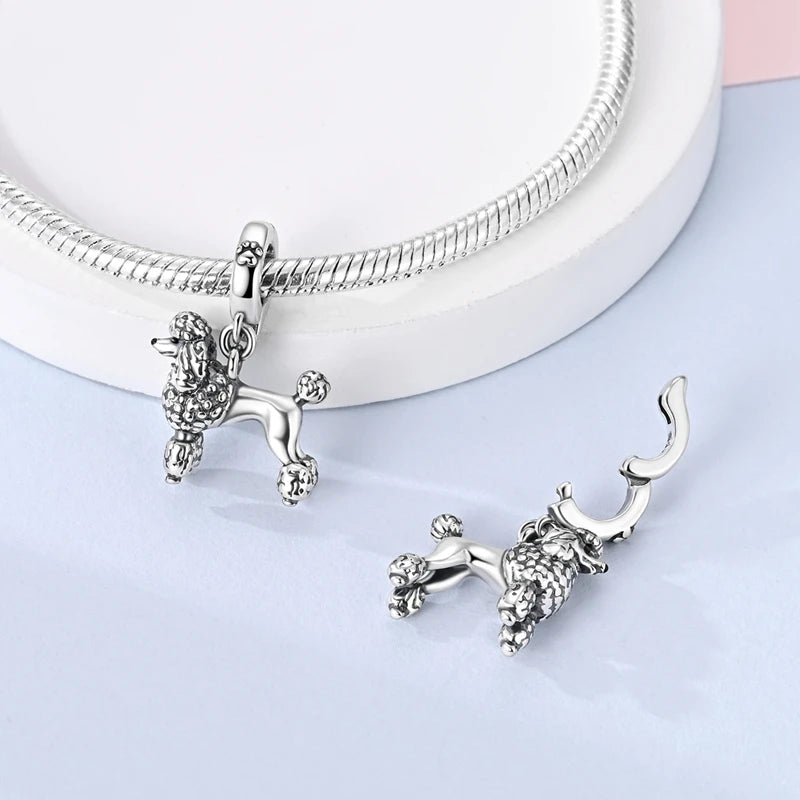 925 Sterling Silber 3D Strukturierter Pudel-Hund Charm Passend für Armband 2026 Neujahrsgeschenk Modischer Tierschmuck für Frauen und Mädchen