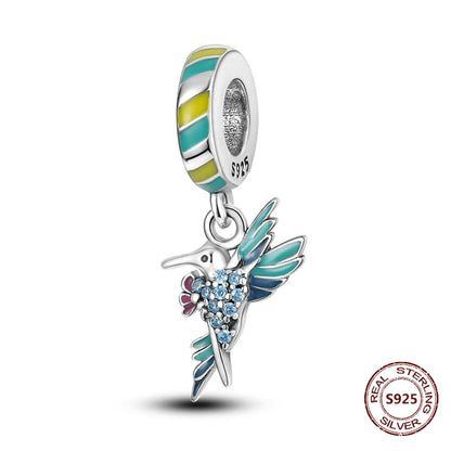 Gelber Sonnenblumen-Charm aus 925er Silber, Original-Zirkon, Kolibri, Einhorn-Charms, passend für Armbänder, DIY-Schmuck für Frauen, Hochzeitsgeschenk
