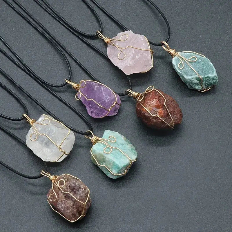 26-36mm 1pc Naturstein Citrin Roh draht gewickelt Anhänger rosa weiß Quarz Amethyst Fluorit unregelmäßigen Stein Halskette Schmuck