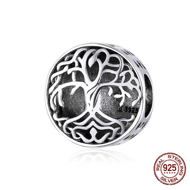 WOSTU Echt 925 Sterling Silber Herz Perlen Blume Retro Muster Charms Anhänger Fit Original DIY Armband Halskette Silber Schmuck