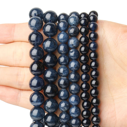 6/8/10mm Naturstein Saphir Farbe Jade Perlen blau runde lose Perlen für Schmuck herstellung liefert DIY Charms Armbänder 15''