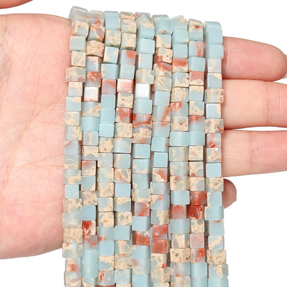 4 mm quadratische Würfelform-Perlen, natürlicher Lapislazuli, Amazonit, lila Achat-Steinperlen für Schmuckherstellung, DIY-Armband-Zubehör