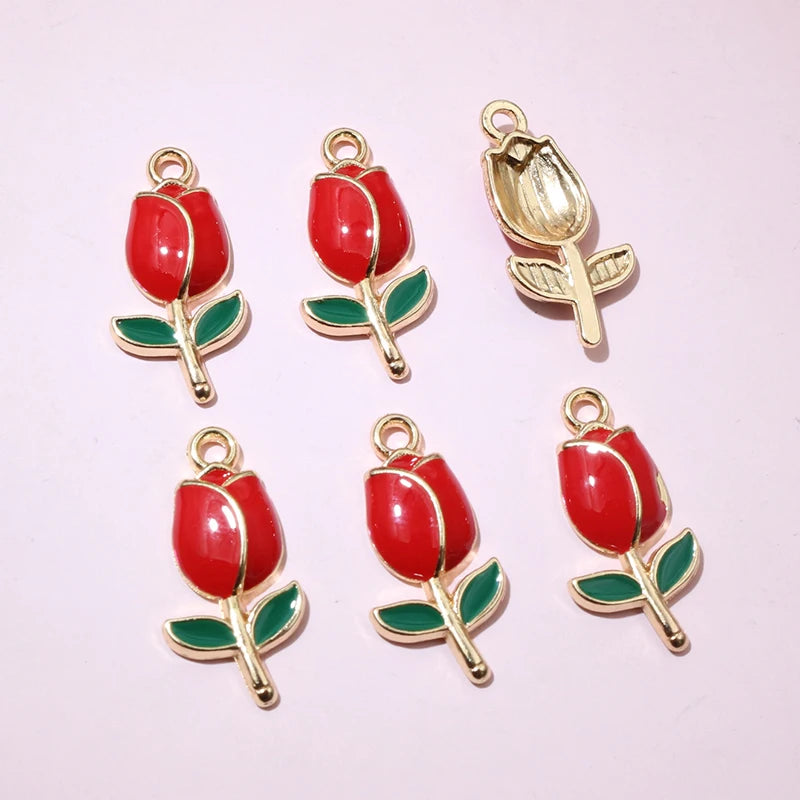 20 Stück 21x10mm Emaille Rose Blumen Anhänger Legierung Metall niedlich Blumen DIY Schmuck Herstellung Zubehör für Halsketten Ohrringe