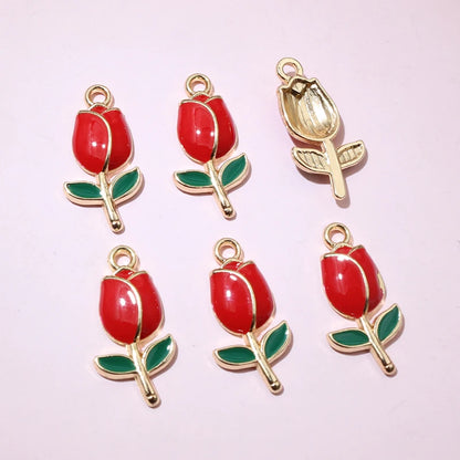 20 Stück 21x10mm Emaille Rose Blumen Anhänger Legierung Metall niedlich Blumen DIY Schmuck Herstellung Zubehör für Halsketten Ohrringe