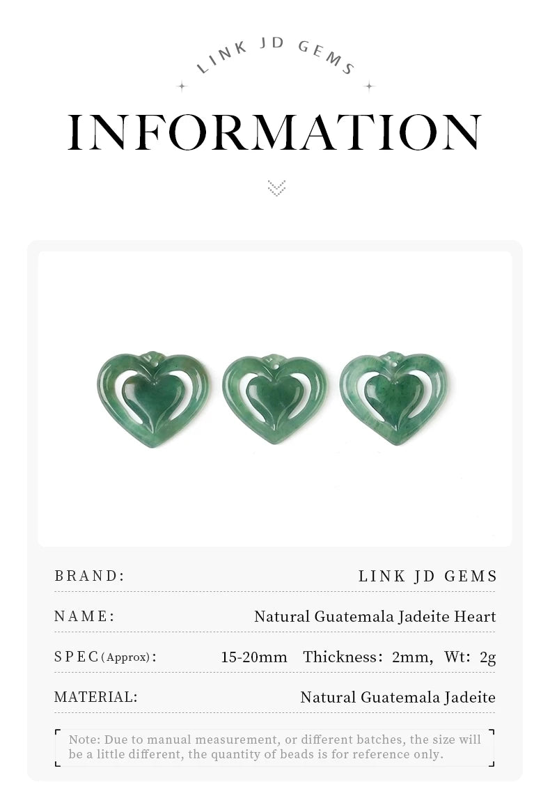 1 piece natural stone Guatemala jadeite carved heart shape emerald bead for jewelry making DIY necklace bracelet charms accessories