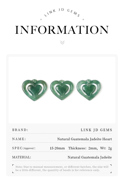 1 piece natural stone Guatemala jadeite carved heart shape emerald bead for jewelry making DIY necklace bracelet charms accessories