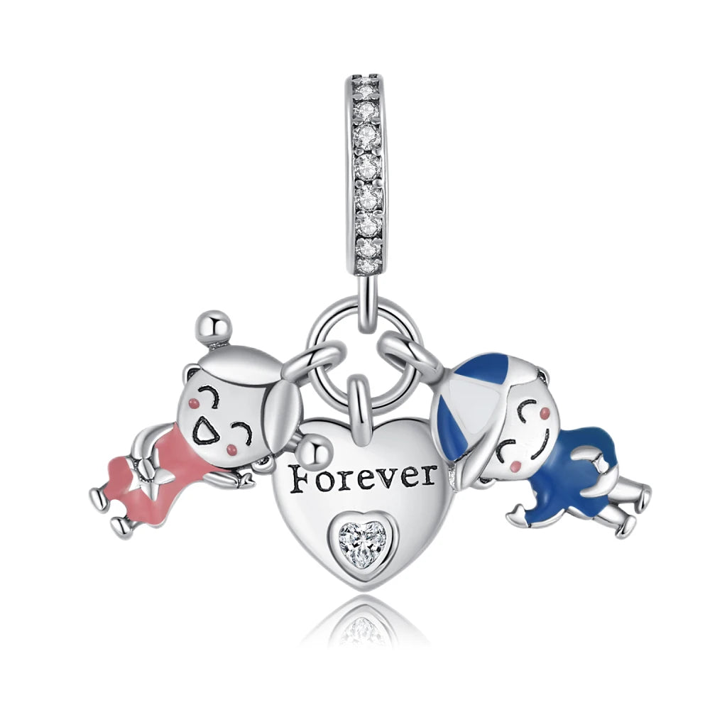 Romantischer 925 Sterling Silber Liebesschlüssel Herz-zu-Herz Charm für DIY Armband Halskette Verlobung Party Geschenke